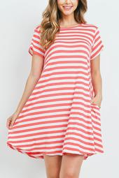 Short-Sleeves-Round-Neck-Stripes-Dress