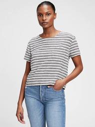 Relaxed Cropped Stripe Pocket T-Shirt