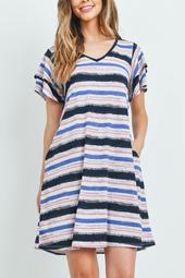 Layered-Ruffle-Sleeves-V-Neck-Stripes-Dress