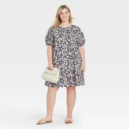 Women's Plus Size Pleated Puff Sleeve Dress - Ava & Viv™