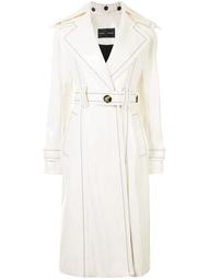 contrast stitching belted coat