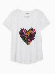 Girlfriend Tee - Signature Jersey White Floral Heart