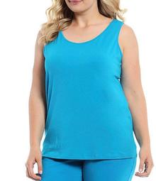 Plus Size Double Scoop Neck Solid Knit Tank