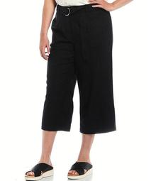 Plus Size Solid Twill Wide Leg D-Ring Belted Cropped Pants