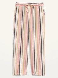 High-Waisted Dobby-Stripe Linen-Blend Plus-Size Wide-Leg Pants