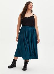 Blue Pleated Knit Tea Length Skirt