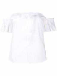 cold-shoulder stretch-cotton poplin blouse