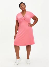 Twist Front Ribbed Skater Dress - Coral