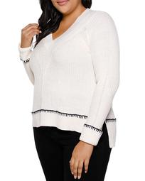 Ribbed Whipstitch-Trim Sweater