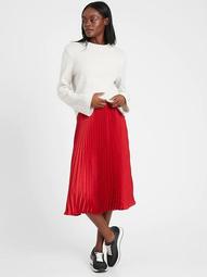 Petite Satin Pleated Midi Skirt