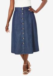Button-Front Jean Skirt