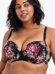 Push-Up T-Shirt Bra - Floral Black with 360° Back Smoothing™