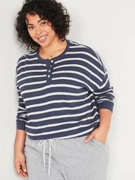 Thermal-Knit Long-Sleeve Plus-Size Henley Tee 