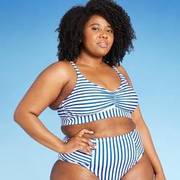 Women's Plus Size Bralette Tankini Top - Kona Sol™ Blue Stripe