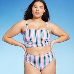 Juniors' Plus Size Metallic Longline Bandeau Bikini Top - Xhilaration™ Multi Stripe