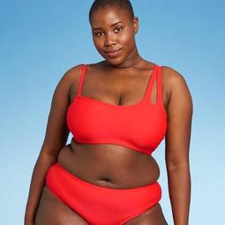 Juniors' Plus Size One Shoulder Bikini Top - Xhilaration™ Red 