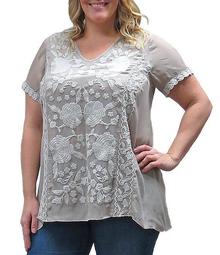 Plus Size Martina V-Neck Floral Embroidered Tunic Top
