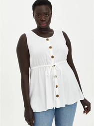 White Textured Stretch Rayon Button Front Tank