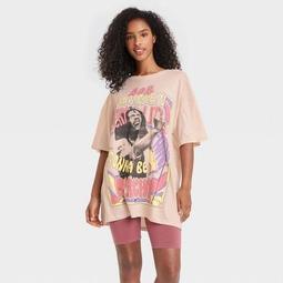 Women's Bob Marley Short Sleeve Graphic T-Shirt Dress - Tan