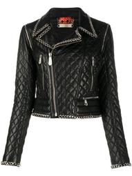 chain-embellished quilted moto jacket