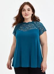 Teal Lace High-Neck Top