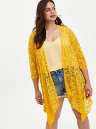 Yellow Lace Drape Front Kimono