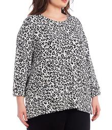 Plus Size French Baby Terry Grommet Side Leopard Tunic