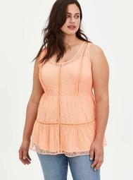 Coral Lace Tiered Tunic Tank