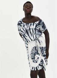 Black Tie Dye Off-Shoulder French Terry T-Shirt Dress