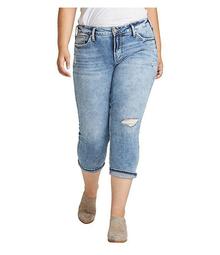 Plus Size Elyse Rolled Cuff Destruction Details Capri Jeans