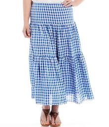 Plus Size Gingham Linen Tiered Maxi skirt