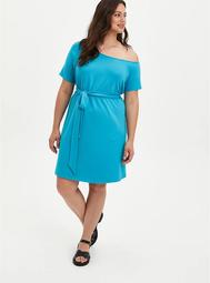 Off-Shoulder T-Shirt Dress - French Terry Teal
