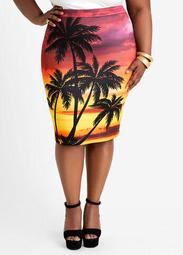 Palm Tree High Waist Pencil Skirt