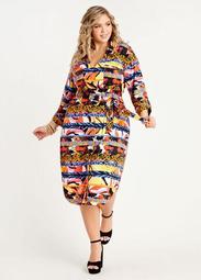 Belted Abstract Knit Shirtdress
