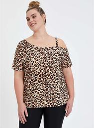 Leopard Off Shoulder Swim Shirt