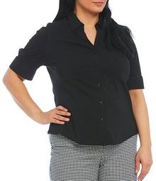 Plus Size Lauren Gold Label Non-Iron Stretch Short Sleeve Button Front Shirt