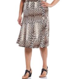 Plus Size Blocked Leopard Print Microfine Jersey Pull-On Panel Gored Skirt