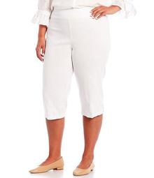 Plus Size Tech Stretch Pull-On Embellished Hem Capri Pants