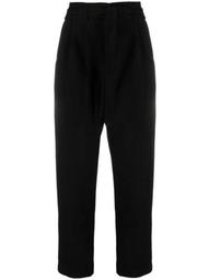 belted tapered-leg trousers