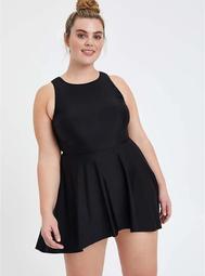High Low Scoop Mid Length Swim Dress - Black