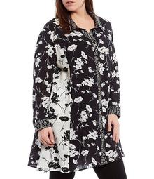 Plus Size Mixed Panel Duster Long Cuffed Sleeve Tunic
