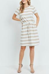 Stripes-Short-Sleeves-Cinch-Waist-Ribbon-Dress