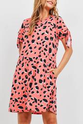 Cold-Shoulder-Ribbon-Sleeve-Leopard-Dress