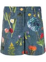 floral-print denim shorts