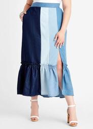 Slit High Waist Denim Maxi Skirt