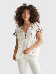 SHORT SLEEVE EMBROIDERY PEASANT TOP