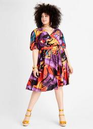 Belted Print Fit n Flare Wrap Dress