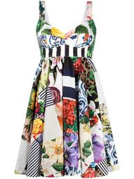 patchwork print flared mini dress
