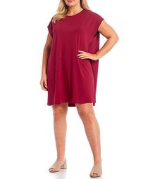 Plus Size Stretch Jersey Jewel Neck Short Boxy Dress