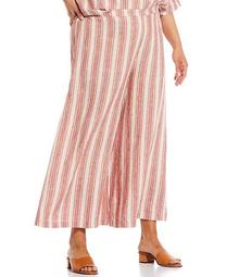 Plus Size Ella Stripe Light Linen Flat Front Wide Leg Pull-On Pants